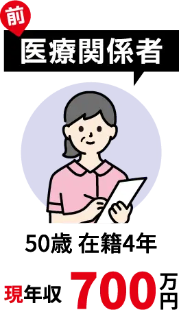 前医療関係者 50際在籍4年 現年収700万円